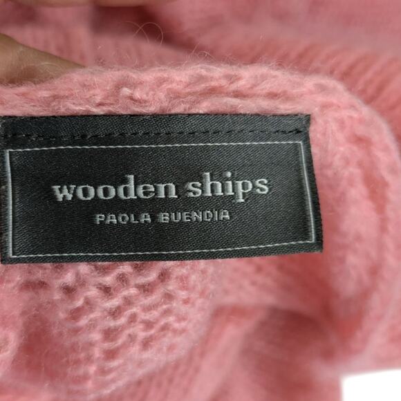 Wooden Ships Mohair Wool Blend Oversized Knit Sweater S/M Pink Pullover V Neck - Picture 5 of 7